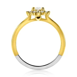 ZINZI gold plated zilveren entourage verlovingsring met een grote ovale witte zirkonia (11mm) en klein hartje aan de zijkant ZIR2699Y