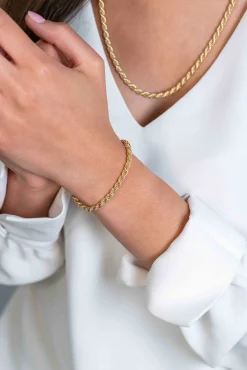 ZINZI gold plated zilveren koord armband 4mm breed ZIA2343G