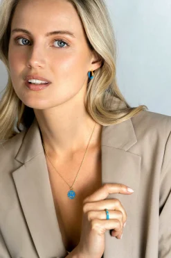 ZINZI gold plated zilveren aanschuifring trendy blauw emaille en witte zirconia's 3mm ZIR2315B