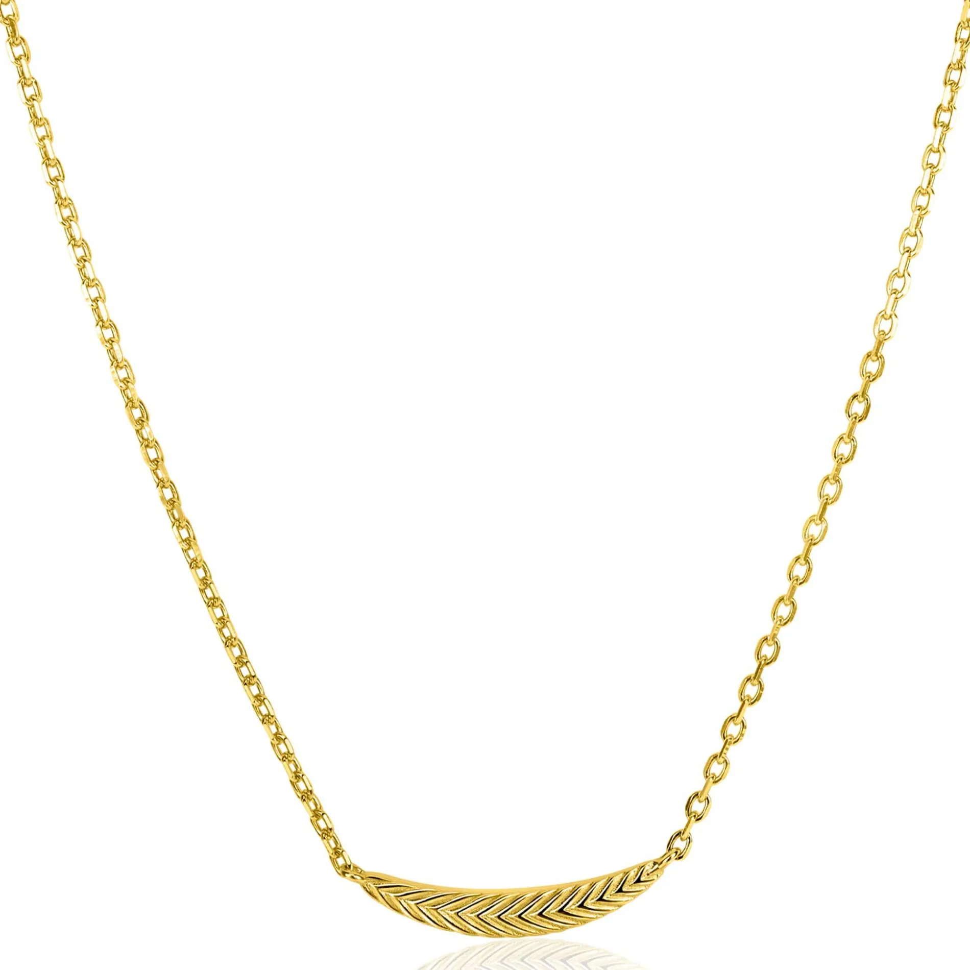 ZINZI gold plated zilveren schakelkettinkje met grote veer. De veer staat symbool voor je vleugels uitslaan en vrijheid. 40-45cm ZIC2644G