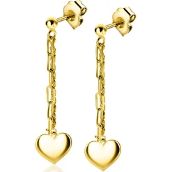 ZINZI gold plated zilveren oorstekers 52mm lang met twee trendy schakels en glad hart ZIO2381G