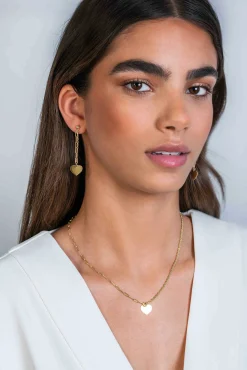 ZINZI gold plated zilveren oorstekers 52mm lang met twee trendy schakels en glad hart ZIO2381G