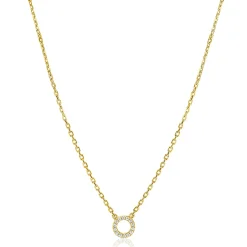 ZINZI gold plated zilveren ketting met open rondje (7,5mm) bezet met witte zirconia's 40-45cm ZIC2550Y