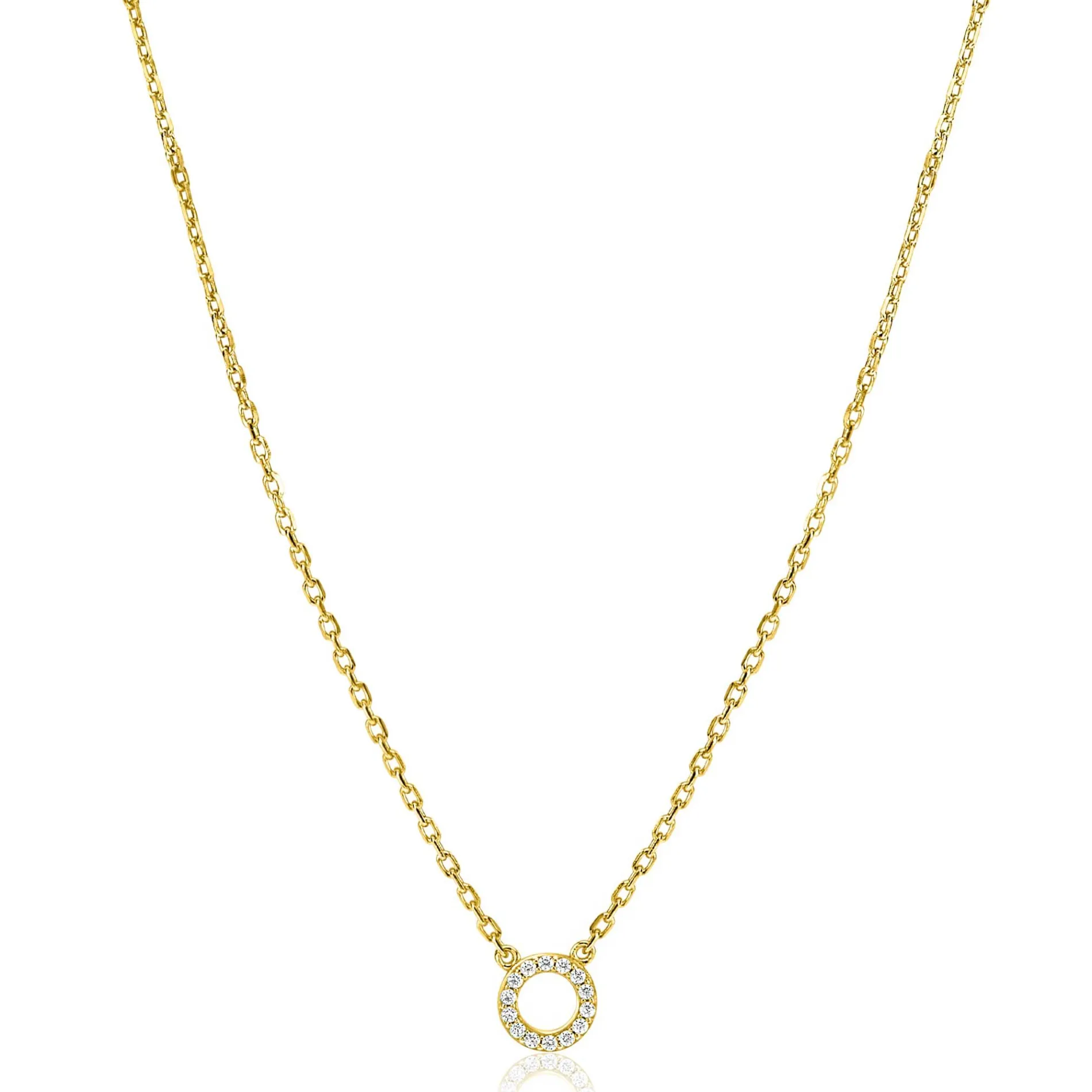 ZINZI gold plated zilveren ketting met open rondje (7,5mm) bezet met witte zirconia's 40-45cm ZIC2550Y