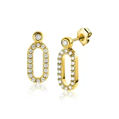 ZINZI gold plated zilveren oorstekers (13mm) met een open ovale vorm bezet met witte zirconia's ZIO2398Y