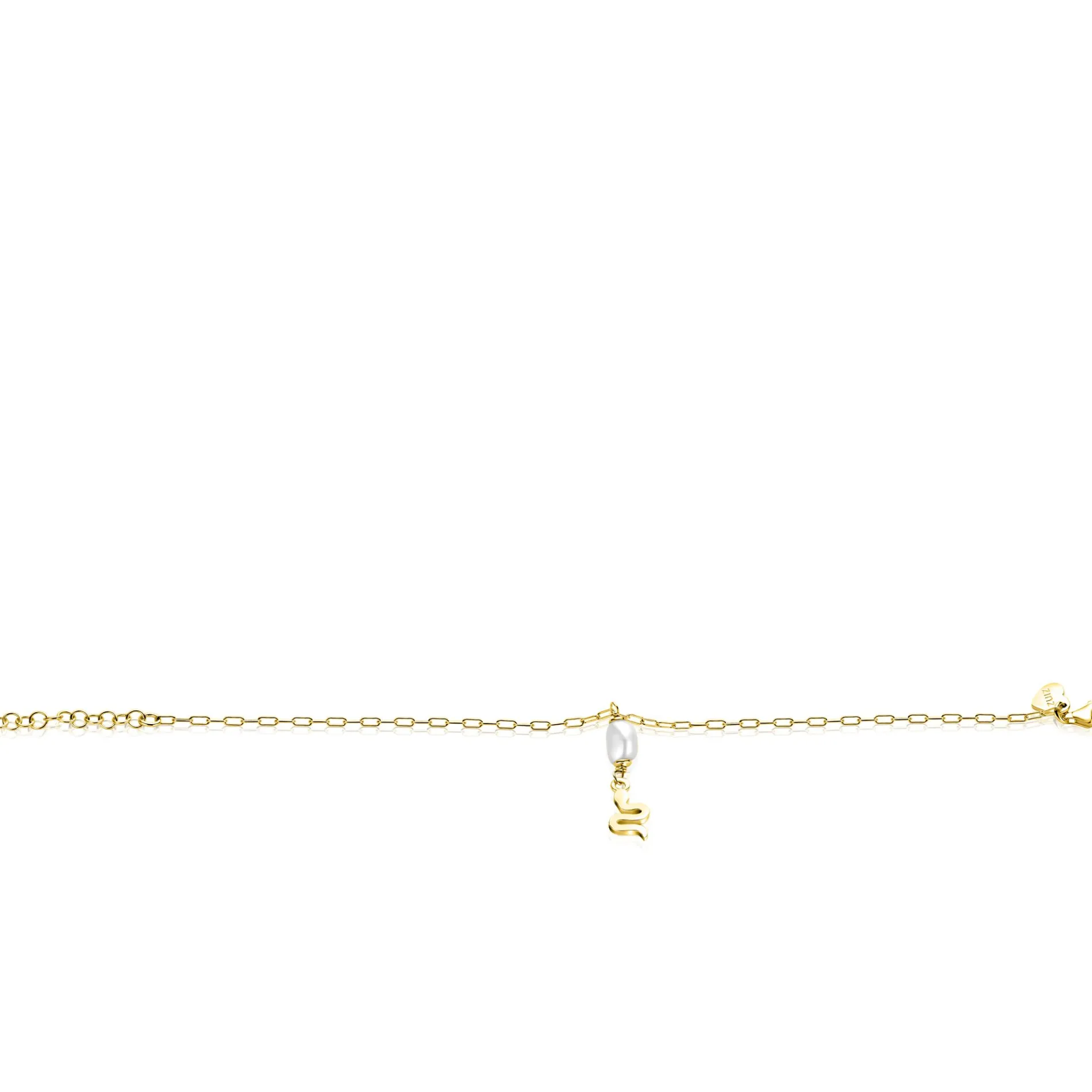 ZINZI gold plated zilveren paperclip schakelarmband met witte zoetwaterparel en slang ZIA2761