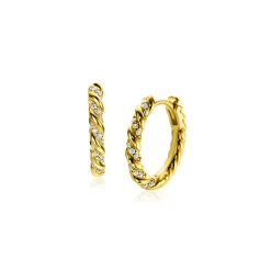 ZINZI gold plated zilveren oorringen gedraaid 15 x 2mm witte zirconia's ZIO2320Y