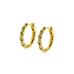 ZINZI gold plated zilveren oorringen gedraaid 15 x 2mm witte zirconia's ZIO2320Y