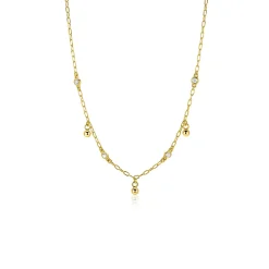 ZINZI gold plated zilveren schakelketting met vier witte zirkonia's en 3 ronde bolletjes, gelijkmatig verdeeld over de ketting 42-45cm ZIC2658