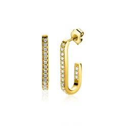 ZINZI gold plated zilveren oorstekers in ovale vorm (20mm) bezet met witte zirconia's ZIO2310Y