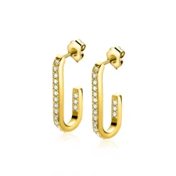 ZINZI gold plated zilveren oorstekers in ovale vorm (20mm) bezet met witte zirconia's ZIO2310Y