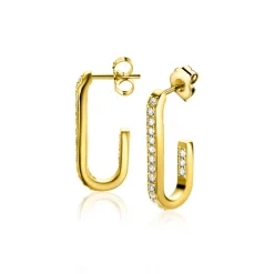 ZINZI gold plated zilveren oorstekers in ovale vorm (20mm) bezet met witte zirconia's ZIO2310Y