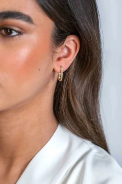 ZINZI gold plated zilveren oorstekers in ovale vorm (20mm) bezet met witte zirconia's ZIO2310Y
