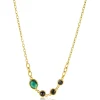 ZINZI gold plated zilveren schakel ketting 45cm met drie ronde zettingen zwart en ovale zetting groen 42-45cm ZIC2389