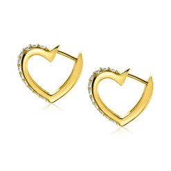 ZINZI gold plated zilveren oorringen 17mm hartvorm met witte zirconia's ZIO2195Y