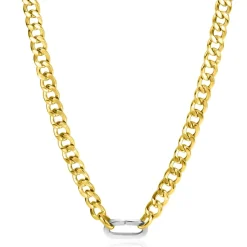 ZINZI gold plated zilveren brede gourmet ketting 42cm met zilveren ovale sluitring ZIC2378G