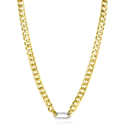 ZINZI gold plated zilveren brede gourmet ketting 42cm met zilveren ovale sluitring ZIC2378G
