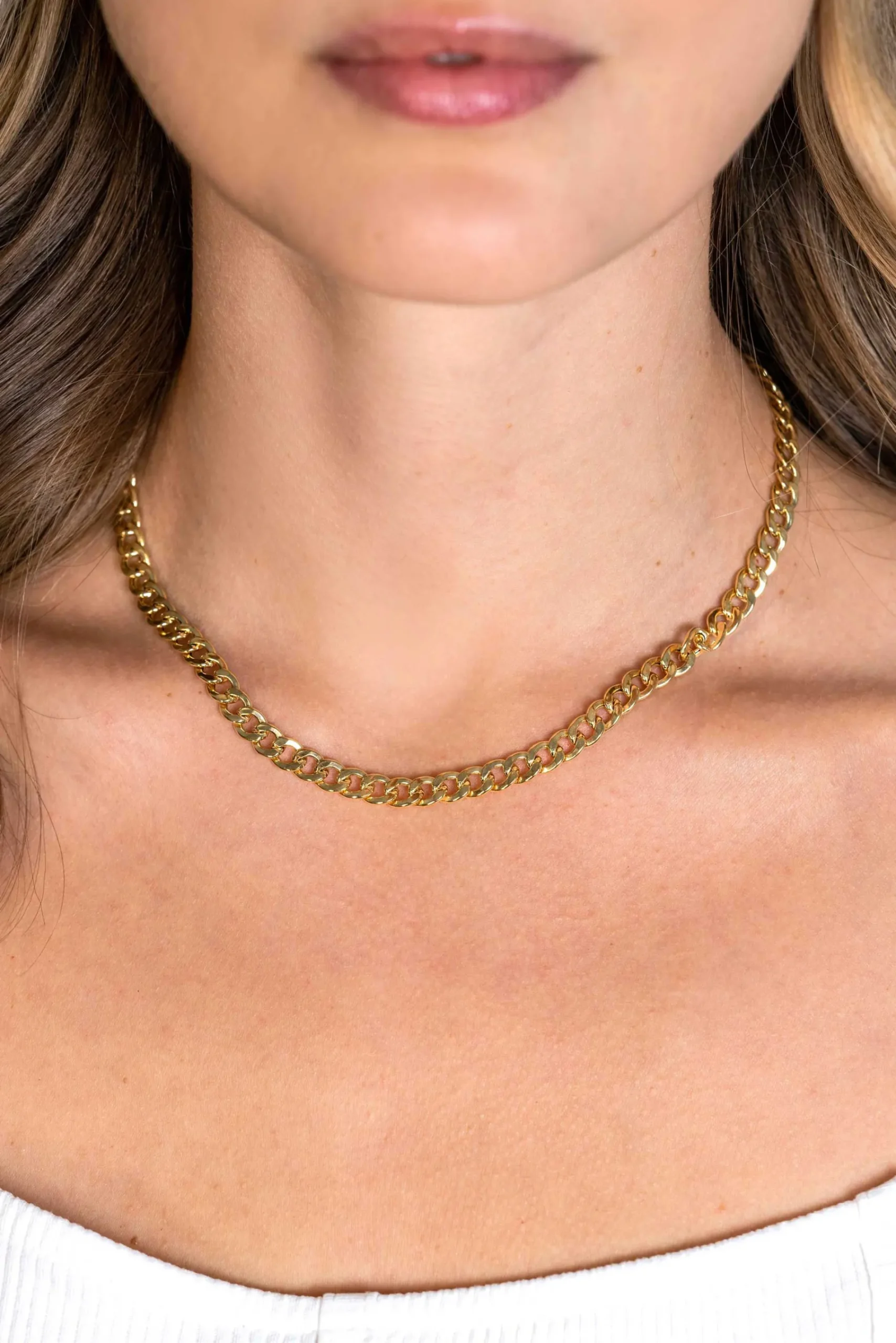 ZINZI gold plated zilveren brede gourmet ketting 42cm met zilveren ovale sluitring ZIC2378G