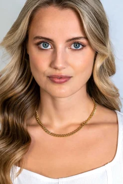 ZINZI gold plated zilveren brede gourmet ketting 42cm met zilveren ovale sluitring ZIC2378G