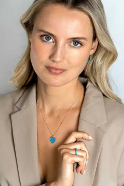 ZINZI gold plated zilveren hanger hart 15mm met blauw emaille ZIH2314B (zonder collier)