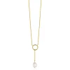 ZINZI gold plated zilveren Y-ketting met open rondje en bungelend witte zoetwaterparel in organische vorm 42-45cm ZIC2615