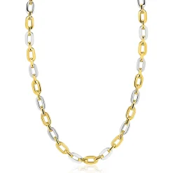 ZINZI gold plated zilveren schakelketting 42-45cm met bicolor rechthoekige schakels (6,5mm breed) ZIC2757