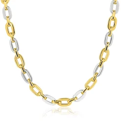 ZINZI gold plated zilveren schakelketting 42-45cm met bicolor rechthoekige schakels (6,5mm breed) ZIC2757