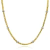 ZINZI gold plated zilveren vierkante schakel ketting 6mm breed afwisselend bezet met witte zirkonia's 45cm ZIC2678Y