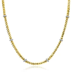 ZINZI gold plated zilveren vierkante schakel ketting 6mm breed afwisselend bezet met witte zirkonia's 45cm ZIC2678Y