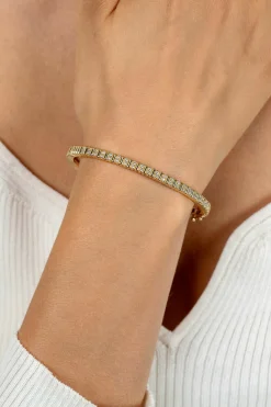 ZINZI gold plated zilveren bangle armband 4mm breed, bezet met witte zirkonia's 60mm ZIA2686Y