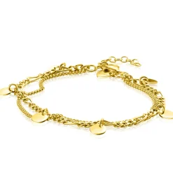 ZINZI gold plated zilveren multi-look armband met gourmet en figaro schakels met 5 ronde plaatjes ZIA2368