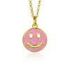 ZINZI gold plated zilveren hanger smiley rond 15mm met roze emaille ZIH2312R (zonder collier)