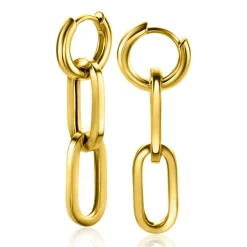 ZINZI gold plated zilveren oorbedels twee lange paperclip schakels 37mm ZICH2352G (zonder oorringen)