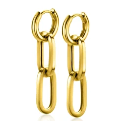 ZINZI gold plated zilveren oorbedels twee lange paperclip schakels 37mm ZICH2352G (zonder oorringen)