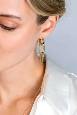 ZINZI gold plated zilveren oorbedels twee lange paperclip schakels 37mm ZICH2352G (zonder oorringen)