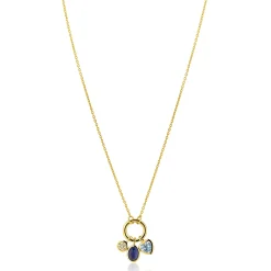 ZINZI gold plated zilveren ketting met ronde sluitring en drie luxe bedels 42-45cm ZIC2737
