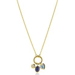 ZINZI gold plated zilveren ketting met ronde sluitring en drie luxe bedels 42-45cm ZIC2737