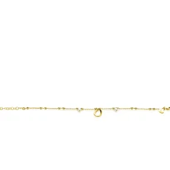 ZINZI gold plated zilveren fantasie armband met 15 kleine bolletjes, twee bungelende witte pareltjes en met speelse organische open vorm in het midden 17-20cm ZIA2405