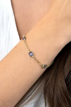 ZINZI gold plated zilveren schakelarmband met ronde en vierkante zettingen pastel en paars 17-20cm ZIA2525G