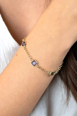 ZINZI gold plated zilveren schakelarmband met ronde en vierkante zettingen pastel en paars 17-20cm ZIA2525G