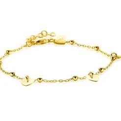 ZINZI gold plated zilveren schakelarmband met bolletjes en drie gladde hartjes 17-20cm ZIA2531G