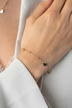 ZINZI gold plated zilveren schakelarmband met bolletjes en drie gladde hartjes 17-20cm ZIA2531G