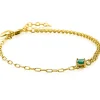 ZINZI gold plated zilveren multi-look armband met ovale en jasseron schakels, met ronde groene kleursteen in vierpootszetting 17-19cm ZIA2660G