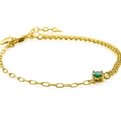 ZINZI gold plated zilveren multi-look armband met ovale en jasseron schakels, met ronde groene kleursteen in vierpootszetting 17-19cm ZIA2660G