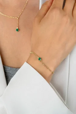 ZINZI gold plated zilveren multi-look armband met ovale en jasseron schakels, met ronde groene kleursteen in vierpootszetting 17-19cm ZIA2660G