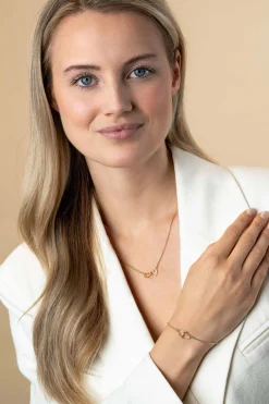 ZINZI gold plated zilveren ketting met 2 verbonden hartjes 40-45cm ZIC2513G