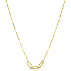 ZINZI gold plated zilveren schakel ketting 45cm met drie paperclip schakels, glad bewerkt witte zirconia's ZIC2330Y