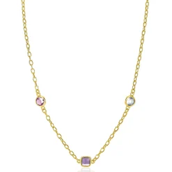 ZINZI gold plated zilveren schakelketting met ronde en vierkante zettingen pastel en paars 42-45cm ZIC2525G