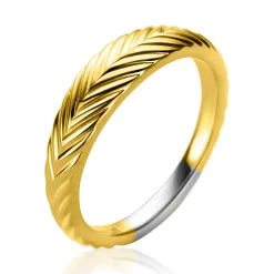 ZINZI gold plated zilveren ring (5mm breed) met veertjesmotief ZIR2644G