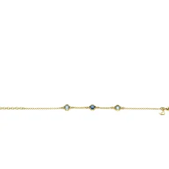 ZINZI gold plated zilveren schakel armband met twee lichtblauwe klavers en een donkerblauwe klaver in het midden 17-20cm ZIA2662B